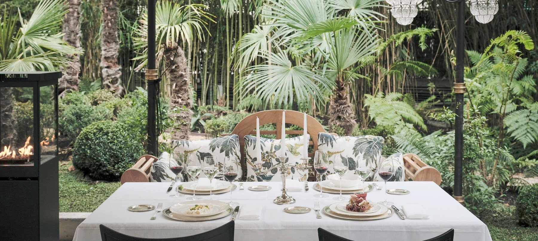 A table set up in the garden